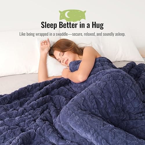 Uttermara Weighted Blanket for Adults Queen Size 15lbs 60x80 inches, Dual Sided Soft Jacquard Sherpa Weighted Blankets, Thick Heavy Blanket for Sleeping and Calming, Navy Blue thumbnail 3