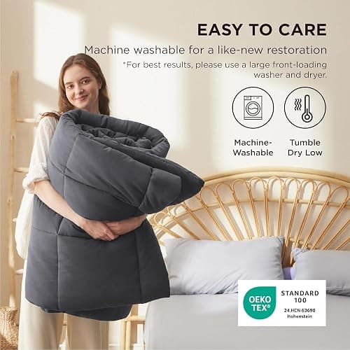 Bedsure Comforter Duvet Insert - Quilted Comforters King Size, All Season Duvet, GentleSoft Down Alternative Bedding, with 8 Tabs, Gifts for Women/Men, Grey, King 90 x 102 Inches thumbnail 5