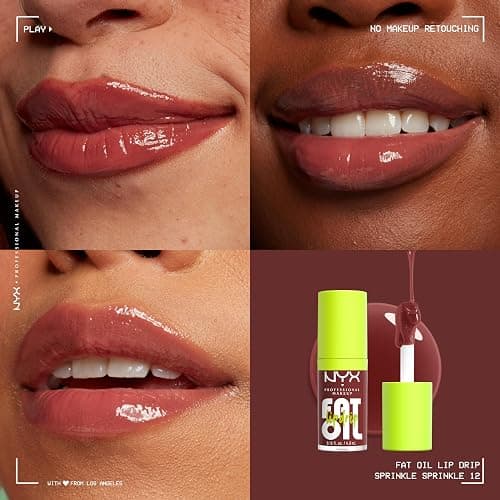 NYX PROFESSIONAL MAKEUP Fat Oil Lip Drip, Moisturizing Lip Oil Gloss, Vegan Tinted Formula, Up to 12 HR Hydration - Sprinkle Sprinkle (Deep Muted Rose) thumbnail 3