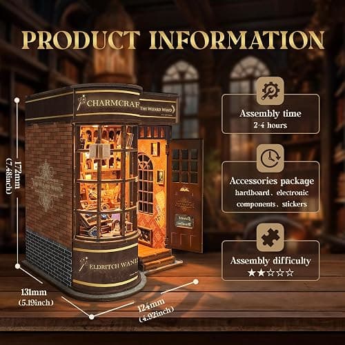 Book Nook DIY Miniature House Kit - Booknook Kit for Adults, Bookshelf Decor 3D Wooden Puzzle, Birthday Gifts for Book Lovers Women Friends - Magic Wand Shop thumbnail 3