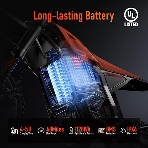 RiderX Electric Dirt Bike for Adults Teens, 3000W Brushless 220Nm Motor - 45° Slope, 38 MPH, 48V/23.5Ah Removable Battery, Dual Hydraulic Brakes & Full Suspension Electric Motorcycle for 13+ thumbnail 5