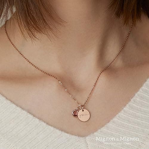 MignonandMignon Birthstone Name Necklace Personalized Gifts for Women Jewelry for Mom Gold Plated Pendant Charm, Custom Grandma Birthday Holiday Gifts -CN-BS-SH thumbnail 8
