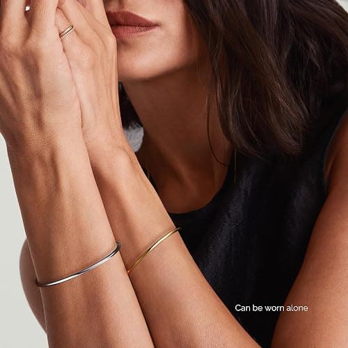 NOKMIT 2PCS 14K Gold Silver Tone Stackable Bangle Bracelets for Women, High Polished Thin Plain Stainless Steel Bangle with Detachable Connector Ring, Non-Tarnish Mixed Metal Jewelry thumbnail 5