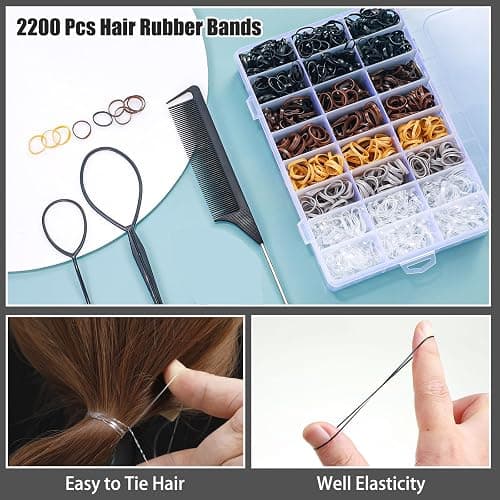 Auroray 2200 Pcs Elastic Hair Ties, 6 Natural Colors Mini Rubber Bands with Hair Tail Tools and Comb, Hair Accessories for Women, Girls, Toddlers, Babies thumbnail 3