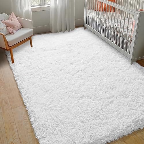 plumlik 8x10 Large Area Rugs for Living Room, White Fluffy Shag Rug for Bedroom and Nursery, Soft and Comfy, Big Fuzzy Carpet for Kids, Girls, Boys Room Dorm Home Decor Aesthetic, Upgrade Non Slip thumbnail 4