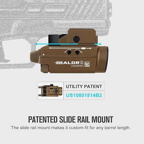OLIGHT Baldr S 800 Lumens Compact Rail Mount Weaponlight with Green Beam and White LED Combo, Magnetic USB Rechargeable Tactical Flashlight with 1913 or GL Rail, Battery Included (Desert Tan) thumbnail 8