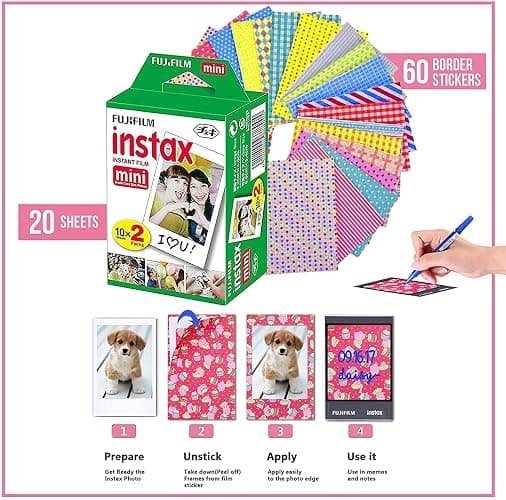 Fujifilm Instax Mini Instant Camera Film: 40 Shoots Total, (10 Sheets x 4) Includes 5 "Tudak Plastic Desk Frames, 60 Sticker Frames & 2 Packs Corner Stickers – Perfect for Scrapbooking & Display - 40 Sheet Bundle - Standard Packaging thumbnail 2