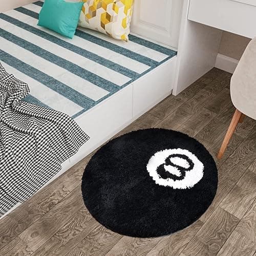 8 Ball Rug - 24 inch Black Round Carpet Billiard Pool 8 Ball Carpet, Non-Slip Flocking Floor Bath Mat for Living Room Decor, Alt Room Decor Soft Y2K Rug Hypebeast Doormat for Bedroom thumbnail 2