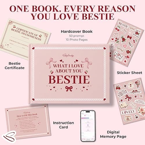 What I Love About You Bestie Gifts, Fill In The Blank Book For Best Friends | Customized Bestie Book, Friendship Gifts For Women Birthday, Personalized Christmas Gift for Best Friends thumbnail 2