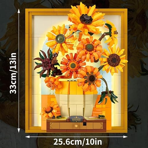 CAXIMSY Flowers Sunflower Building Block Sets Crafts for Adults Sunflowers Wall Art Painting Frame Gifts for Mother's/Valentine's Day，Artificial Flower for Room Home Decor（1166 Pieces） thumbnail 2