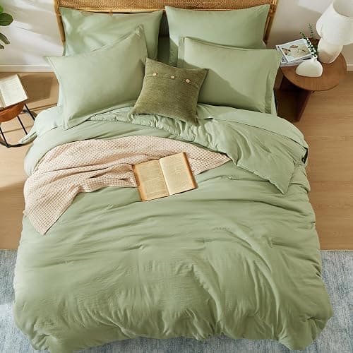 WRENSONGE Twin Comforter Set- 5 Pieces Sage Green Bed in a Bag, All Season Twin XL Bedding Sets with 1 Fitted Sheet, 1 Flat Sheet, 1 Pillow Sham and 1 Pillowcase - Sage Green - 5Pcs-Twin/Twin XL(66"*90") thumbnail 2