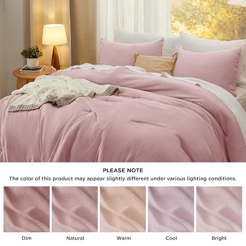 Bedsure Queen Size Comforter Set, Pink Soft Prewashed Bedding for All Seasons, 3 Pieces GentleSoft™ Warm Down Alternative Bed Set, 1 Lightweight Comforter (90"x90") and 2 Pillowcases (20"x26") thumbnail 7