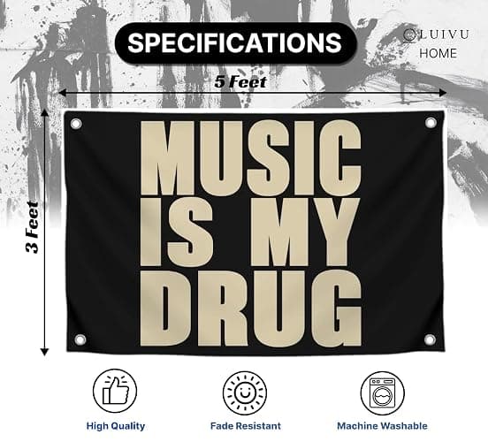 3x5 Feet Musical Quote Flag "Music Is My..." with Four Brass Grommets - Black Single Sided Musical Banner for Wall Decoration - Polyester Party Flags Man Cave - Wall Flag for College Dorm thumbnail 3
