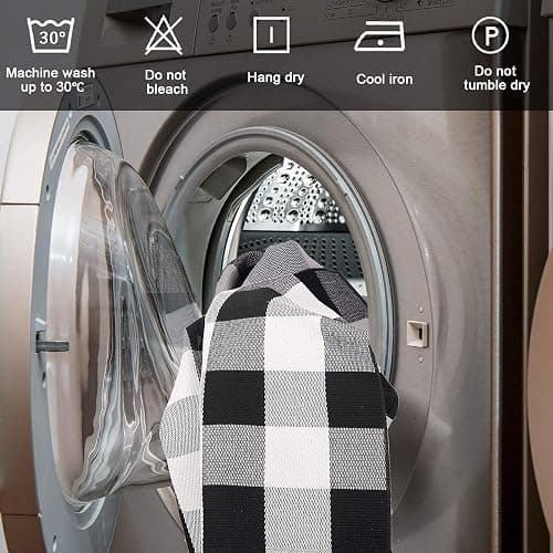 SEEKSEE Fall Decor Buffalo Plaid Outdoor Rug 27.5x43 Black and White Front Door Mat, Layering Rug for Porch, Washable Doormat, Cotton Area Rug for Outdoor Entrance Entryway Patio Porch Decor thumbnail 9