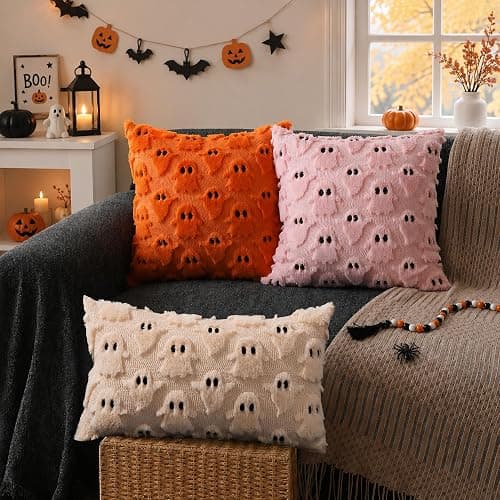 DFXSZ Halloween Pillow Covers 12x20 Beige Ghost Plush Halloween Decor095B12 | Soft Plush Faux Fur Halloween Pillowcases,for Chair Sofa Bedroom Living Room Home Thanksgiving Decor thumbnail 5