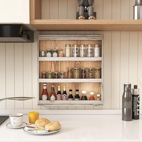 Nisorpa 3 Tier Spice Rack Wall Mount, 19.68 x 3.35 x 21.25 Inches | Rustic Burnt Wood Wall Hanging Spice Rack Kitchen Spice Storage Shelf for Seasoning Jars or Condiment Bottles thumbnail 2