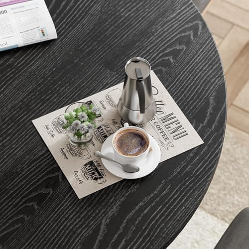 35.4" Round Wood Dining Table Fluted Kitchen Table Circle Dining Tables Modern Pedestal Tables Circular for 2-4 People, for Leisure, Coffee, Kitchen, Dining Room, φ35.4" x 29.9"H, Black thumbnail 7