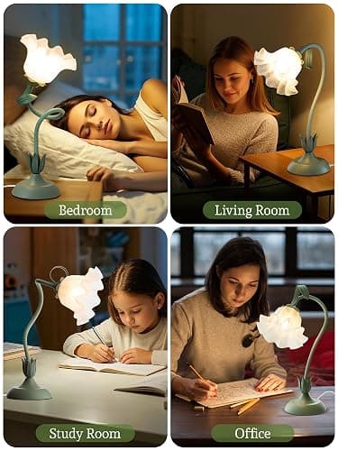Flower Table Lamp Bedside Lamps LED Reading Light,3 Color Modes Cute Small Lamp,Vintage Flower Lamp Nightstand Lamp Kawaii Table Lamp for Bedroom Living Room Office Dorm Desk Home Decor(Green lamp) thumbnail 7
