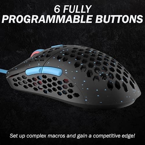 HK Gaming Mira S Ultra Lightweight RGB Gaming Mouse | Honeycomb Shell | 61 Grams | max 12000 cpi | USB Wired | 6 programmable Buttons | On-Board Memory | Anti Slip Grips | Mira-S Blue Phantom thumbnail 4