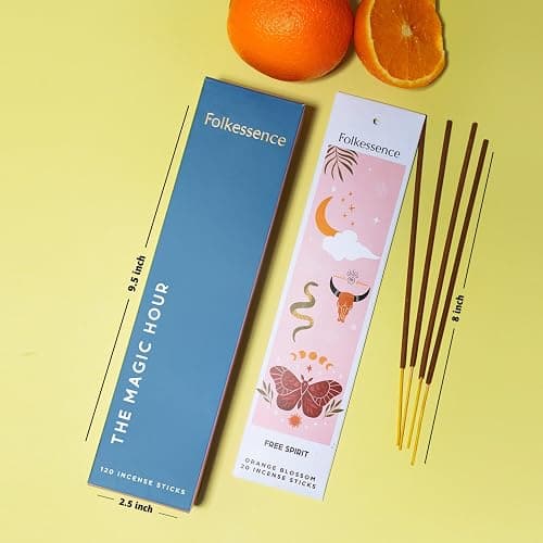 Folkulture Incense Sticks | Set of 6 (120 Insence-Sticks) | 45 Mins Burn Time | Non Toxic Coconut Mango, Aqua, Green Tea, Rose Geranium, Orange Blossom Inscents-Sticks for Women thumbnail 2