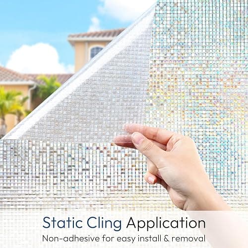 rabbitgoo Window Privacy Film Stained Glass Window Film, Mosaic Rainbow Decorative Glass Cling, Removable Static Cling Tint UV Blocking, Non-Adhesive Privacy Covering for Home, 17.5 x 78.7 inches thumbnail 6