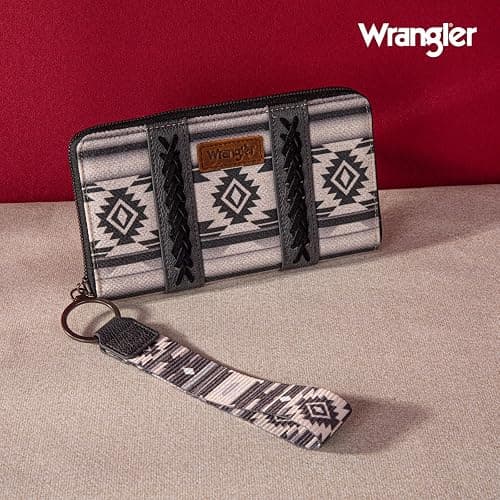 Montana West × Wrangler Wristlet Western Wallet Boho Aztec Credit Card Holder for Women - 2203A Black thumbnail 2