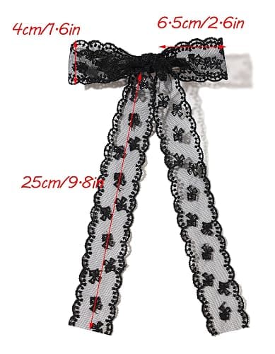 XFYUZR 4Pcs Large lace Hair Clips for Women Girls,Lace Tassel Bows Metal Clips with Long Tail Ribbons,Cute Hair Bows Barrette for Hair Accessories(Black,White) thumbnail 7