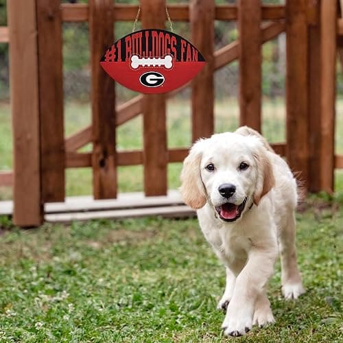 NCAA Georgia Bulldogs Best Fan's Football Shape Sign with Dog Bone Design, Sporty Fence Sign College Football Fan Waterproof Wooden Wall Sign Yard Decor Indoor & Outdoor with Team Logo! thumbnail 3