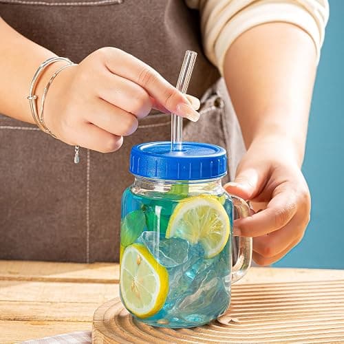 wookgreat Mason Jars with Handle, 12 Pack 16oz Jar Drinking glasses lid and straw, Cups, Regular Mouth mugs for Iced Coffee, Smoothie, Airtight Lids Food Storage, clear thumbnail 6