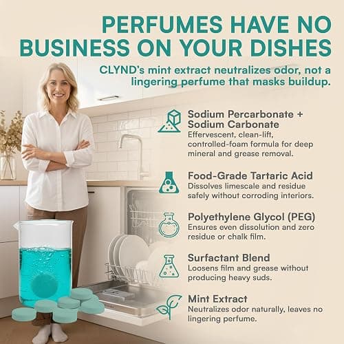 CLYND Dishwasher Cleaner and Deodorizer Tablets - 24 Pack Deep Clean Dishwasher Cleaning Tablets, Heavy Duty Streak-free Shine Dish Washer Cleaner, Natural Descaler and Odor Eliminator 12 Month Supply thumbnail 5