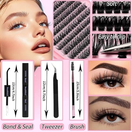Lash Clusters Kit, Eyelash Clusters Individual Lash Extension Kit 480 Pcs D Curl Fluffy Wispy False Eyelashes Extensions Thin Band with Bond Seal Tweezers Brush Removers (30D+40D KIT 9-16mm) thumbnail 3
