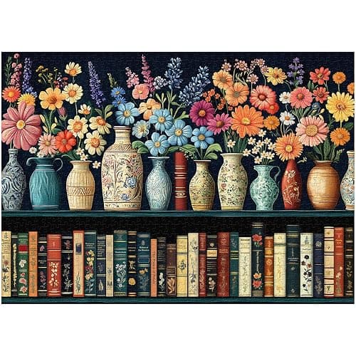 Wildflower Puzzles for Adults 1000 Pieces, PICKFORU Vintage Flower Book Puzzle, Wildflower Pages Jigsaw Puzzle for Book Lover, Floral Art Bookshelf Library Puzzles thumbnail 4