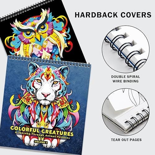 FUN LAVIE Adult Coloring Book - Mandala Animal Designs for Adults Relaxation and Teens Stress Relief, Spiral Bound Coloring Book for Women, Mindfulness Mandalas and Animal Patterns for Anxiety Relief thumbnail 2