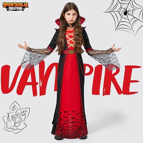 Spooktacular Creations Royal Vampire Costume for Girls, Deluxe Set Halloween Gothic Victorian Vampiress Queen Costume thumbnail 2