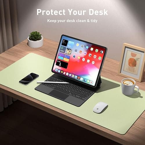 Aothia Leather Desk Pad Protector, Large Mouse Pad, Office Desk Mat, Non-Slip PU Leather Desk Blotter, Laptop Desk Pad, Waterproof Desk Writing Pad for Office and Home (Grass Green, 23.6" x 13.7") thumbnail 3