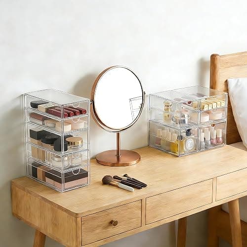 Prsildan Acrylic Drawer Makeup Organizer with 9 Drawers, Set of 3 Office Desk Organizers Accessories, Clear Stackable Storage Drawers for Vanity, Countertop, Craft, Jewelry, Art Supply Organization thumbnail 5