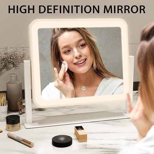 ROLOVE 14"x12"Vanity Mirror, Lighted Makeup Mirror for Vanity Desk, Smart Touch Control, 360° Rotation, 3-Color Modes, Gifts for Women, Bedroom, White thumbnail 5