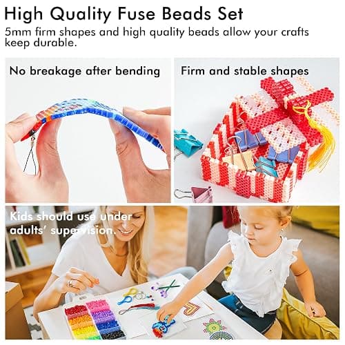 Fuse Beads Kit, INSCRAFT 25,000 pcs 26 Colours 5MM, Including 127 Patterns, 4 Big Square, 1 Heart Pegboards, 1 Flower Ironing Paper, Tweezers, Iron Beads for Craft Making thumbnail 6