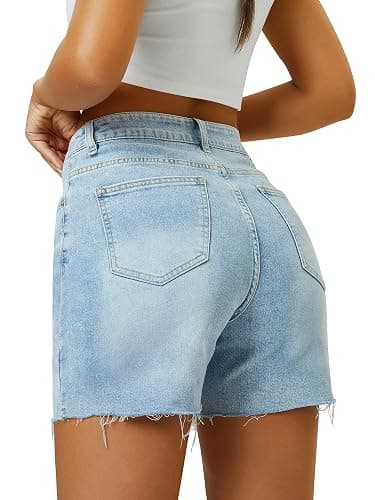 AUWUKA Womens High Waist Jean Shorts Wide Straight Leg Microelastic Long Denim Mom Shorts thumbnail 4