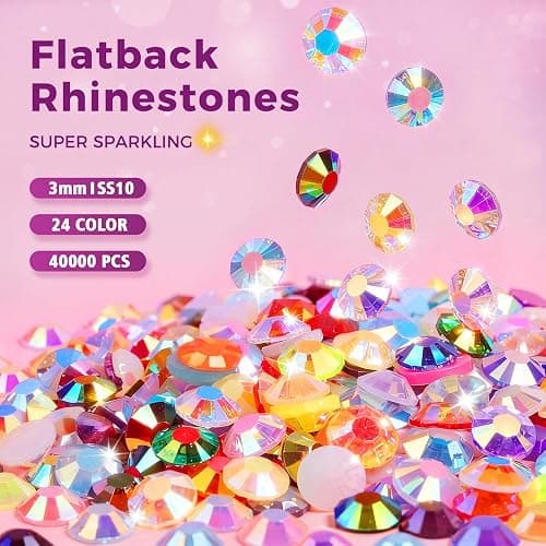 Redtwo 40000Pcs Resin Jelly Rhinestones for Bedazzling, 3mm Multicolor Flatback Rhinestones, Bedazzling Kit with 4Pcs B7000 Jewelry Glue and Tools, Bedazzler Kit for Crafting Book Clothes Makeup Shoes thumbnail 4