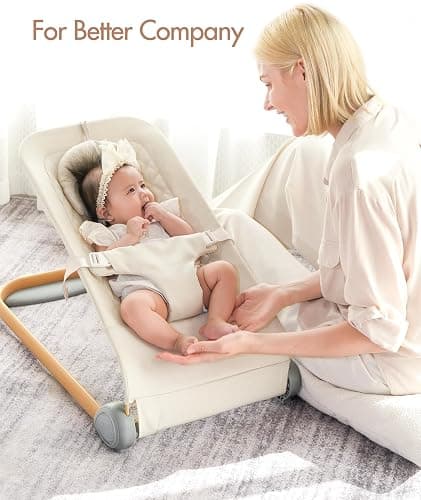 Baby Bouncer, Beige Portable Bouncer Seat for Baby, Ergonomic Design, Suitable for babies up to 20 lbs thumbnail 3