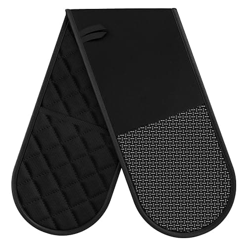 Oven Gloves Heat Resistant, Anti-Slip Silicone Oven Glove for Cooking | Black Double Oven Gloves, Heat Proof Gloves, Silicone Oven Mitts Featuring Breathable Cotton Lining for Dessert Making, BBQ - Image 1
