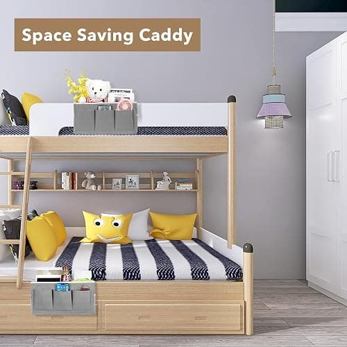 Kanrichu 2Pcs Beside Caddy Storage Organizer, Hanging Bag Holder with Pockets for Bedroom, Loft Bed Tent, Bed Curtain, Top Bunk bed Shelf Accessories Bedside Caddy 3-pocket (White-2pcs) thumbnail 6