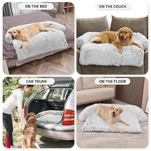 Calming Dog Bed Fluffy Plush Dog Mat for Furniture Protector with Removable Washable Cover for Large Medium Small Dogs and Cats (Extra Large (53x39.3x6), Light Grey) thumbnail 6