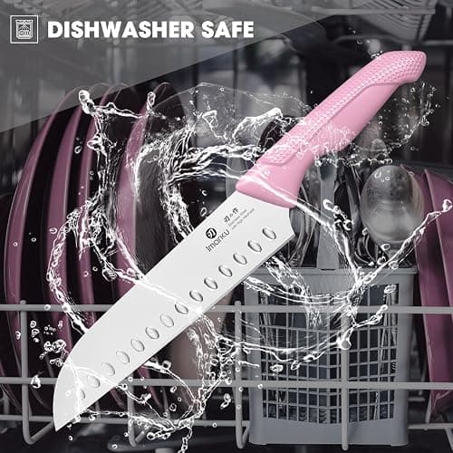 imarku Knife Set with Block, Sharp Knife Set with Built-in Sharpener, Japanese Stainless Steel Kitchen Knife Set with Non-Slip Ergonomic Handle, Dishwasher Safe, Valentine's Day Gifts, 14 PCS, Pink thumbnail 6