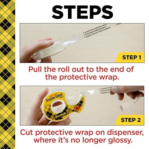 Scotch Double-Sided Tape, 1/2 in x 250 in (12.7 mm x 6.35 m), 3 Pack thumbnail 4