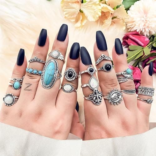 17IF Vintage Silver Knuckle Rings Set for Women Men, Chunky Rings Aesthetic Snake Grunge Stackable Gothic Ring Adjustable Y2K Punk Bulky Boho Finger Alt of Rings, Stacking Fairy Skull Frog Heart Star Flower Midi Ring Pack thumbnail 5