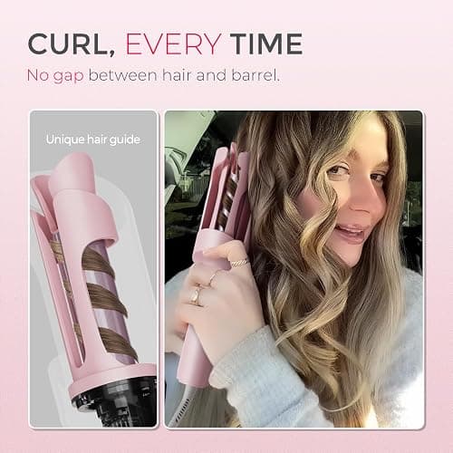 TYMO Automatic Rotating Curling Iron - TYMO CURLPRO Beach Waves Curling Wand, Portable Hair Curler, 500 Million Ionic, Dual Voltage & Lightweight for Travel, Ceramic Coating, 1 Inch, Pink thumbnail 5