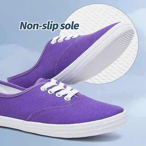 TUOPIN Womens White Canvas Sneakers Low Top Lace-up Canvas Shoes Lightweight Casual Tennis Shoes thumbnail 6