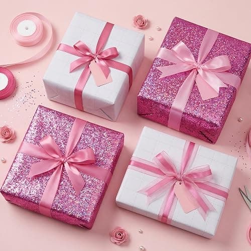 woric Pink Wrapping Paper Roll 17 Inch x 33 Feet Metallic Holographic Point Gift Wrapping for Girls Party, Mother's Day Wedding, Bridal Shower, Birthday, Baby Shower thumbnail 6